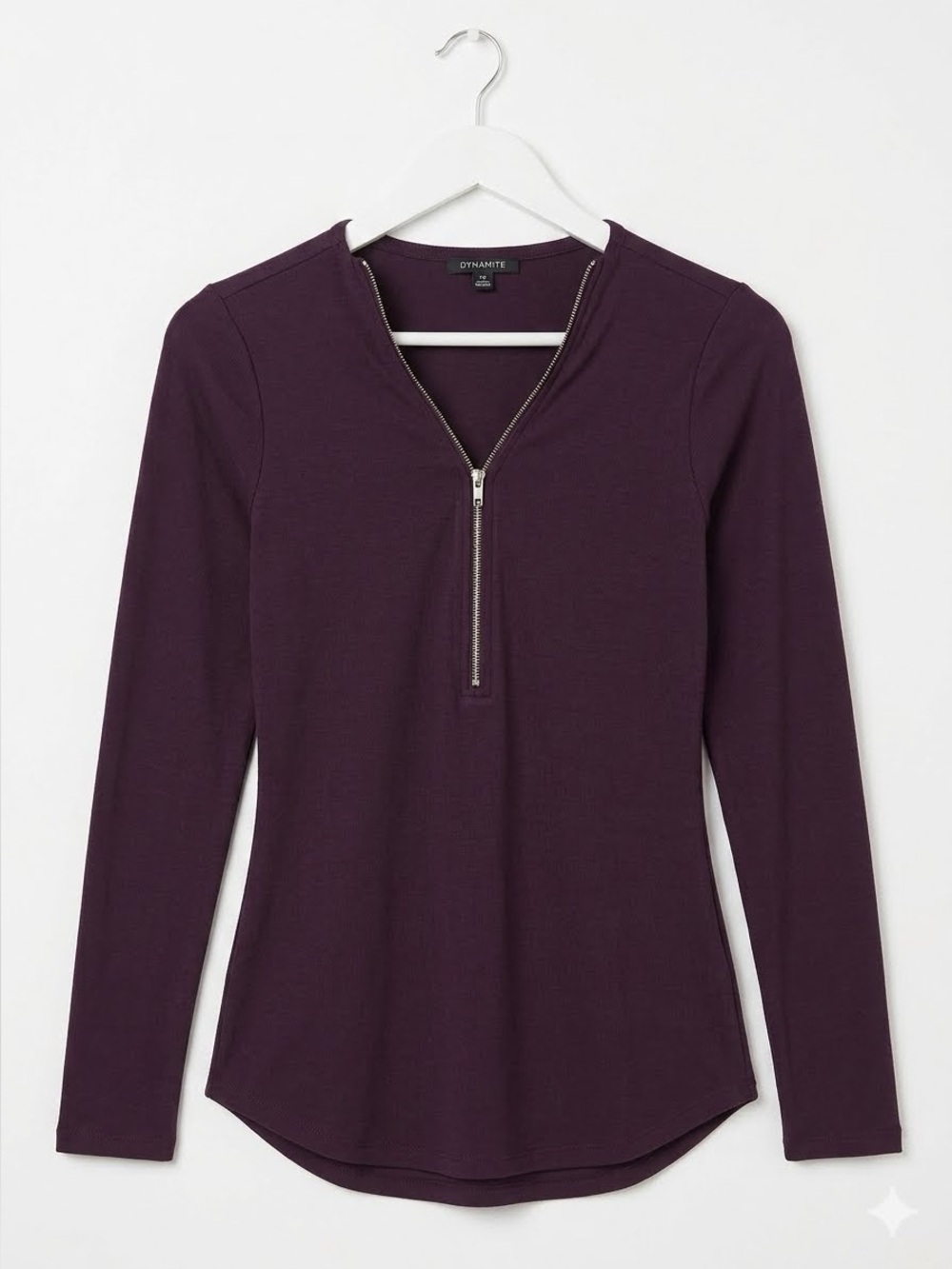 Dynamite Half-Zip Long-Sleeve Top – Deep Plum Purple – Size XS